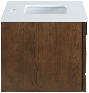 Meridian Furniture Leonardo Wall Mounted Solid Wood Bathroom Vanity with Geometric Doors and Engineered Stone Top Brown 30 inches 435Brown-30