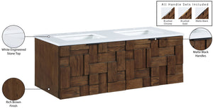 Meridian Furniture Leonardo Wall Mounted Solid Wood Bathroom Vanity with Geometric Doors and Engineered Stone Top Brown 48 inches 435Brown-48
