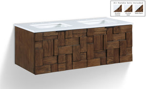 Meridian Furniture Leonardo Wall Mounted Solid Wood Bathroom Vanity with Geometric Doors and Engineered Stone Top Brown 48 inches 435Brown-48