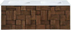 Meridian Furniture Leonardo Wall Mounted Solid Wood Bathroom Vanity with Geometric Doors and Engineered Stone Top Brown 48 inches 435Brown-48