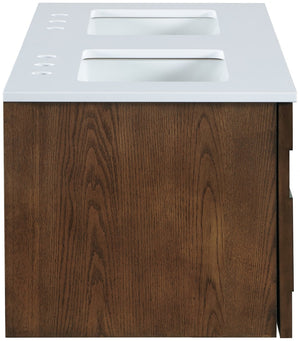 Meridian Furniture Leonardo Wall Mounted Solid Wood Bathroom Vanity with Geometric Doors and Engineered Stone Top Brown 48 inches 435Brown-48
