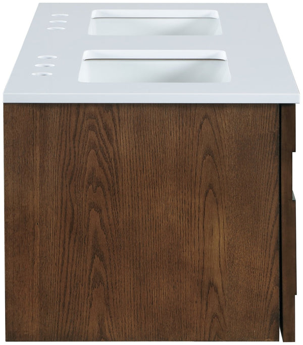 Meridian Furniture Leonardo Wall Mounted Solid Wood Bathroom Vanity with Geometric Doors and Engineered Stone Top Brown 48 inches 435Brown-48