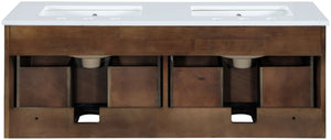 Meridian Furniture Leonardo Wall Mounted Solid Wood Bathroom Vanity with Geometric Doors and Engineered Stone Top Brown 48 inches 435Brown-48