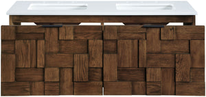Meridian Furniture Leonardo Wall Mounted Solid Wood Bathroom Vanity with Geometric Doors and Engineered Stone Top Brown 48 inches 435Brown-48