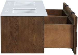 Meridian Furniture Leonardo Wall Mounted Solid Wood Bathroom Vanity with Geometric Doors and Engineered Stone Top Brown 48 inches 435Brown-48