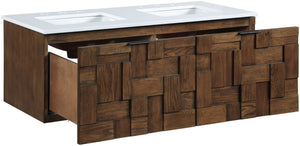 Meridian Furniture Leonardo Wall Mounted Solid Wood Bathroom Vanity with Geometric Doors and Engineered Stone Top Brown 48 inches 435Brown-48