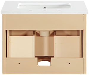 Meridian Furniture Leonardo Wall Mounted Solid Wood Bathroom Vanity with Geometric Doors and Engineered Stone Top Natural 24 inches 435Natural-24
