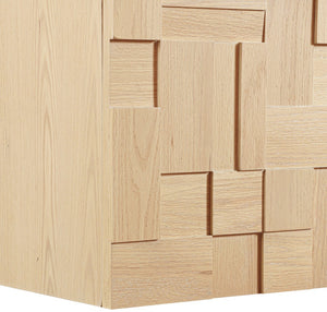 Meridian Furniture Leonardo Wall Mounted Solid Wood Bathroom Vanity with Geometric Doors and Engineered Stone Top Natural 24 inches 435Natural-24