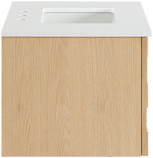 Meridian Furniture Leonardo Wall Mounted Solid Wood Bathroom Vanity with Geometric Doors and Engineered Stone Top Natural 30 inches 435Natural-30