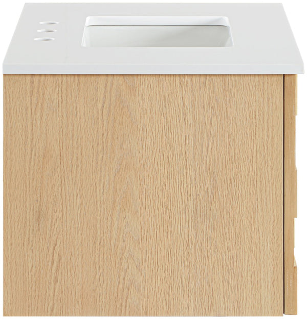 Meridian Furniture Leonardo Wall Mounted Solid Wood Bathroom Vanity with Geometric Doors and Engineered Stone Top Natural 30 inches 435Natural-30