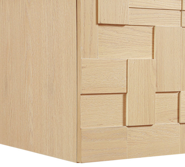 Meridian Furniture Leonardo Wall Mounted Solid Wood Bathroom Vanity with Geometric Doors and Engineered Stone Top Natural 30 inches 435Natural-30