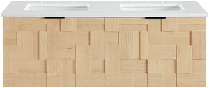 Meridian Furniture Leonardo Wall Mounted Solid Wood Bathroom Vanity with Geometric Doors and Engineered Stone Top Natural 36 inches 435Natural-36