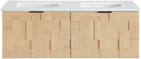 Meridian Furniture Leonardo Wall Mounted Solid Wood Bathroom Vanity with Geometric Doors and Engineered Stone Top Natural 36 inches 435Natural-36