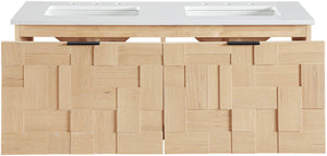 Meridian Furniture Leonardo Wall Mounted Solid Wood Bathroom Vanity with Geometric Doors and Engineered Stone Top Natural 36 inches 435Natural-36