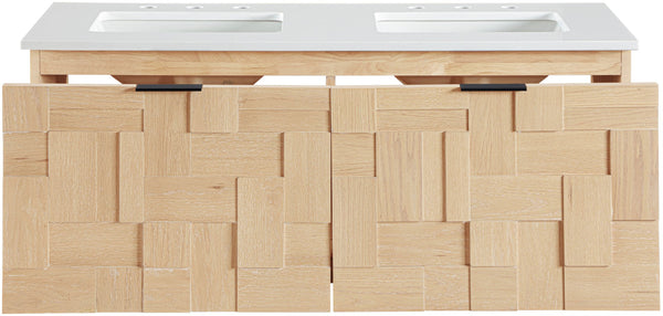 Meridian Furniture Leonardo Wall Mounted Solid Wood Bathroom Vanity with Geometric Doors and Engineered Stone Top Natural 36 inches 435Natural-36
