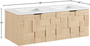 Meridian Furniture Leonardo Wall Mounted Solid Wood Bathroom Vanity with Geometric Doors and Engineered Stone Top Natural 48 inches 435Natural-48