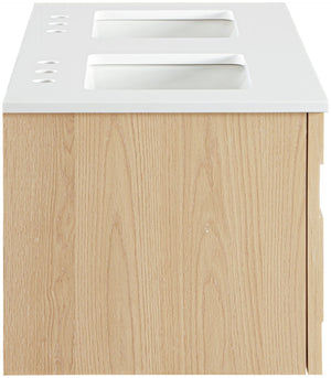 Meridian Furniture Leonardo Wall Mounted Solid Wood Bathroom Vanity with Geometric Doors and Engineered Stone Top Natural 48 inches 435Natural-48
