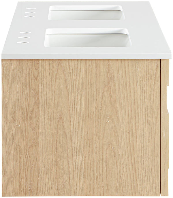 Meridian Furniture Leonardo Wall Mounted Solid Wood Bathroom Vanity with Geometric Doors and Engineered Stone Top Natural 48 inches 435Natural-48