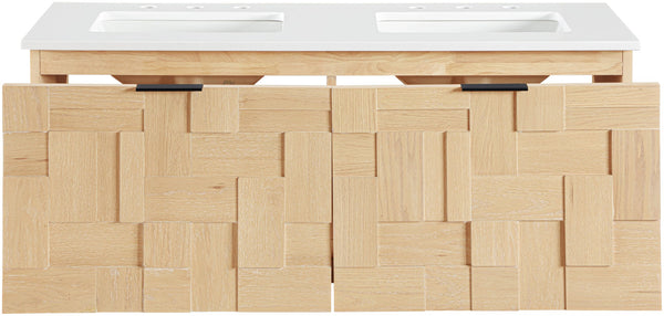 Meridian Furniture Leonardo Wall Mounted Solid Wood Bathroom Vanity with Geometric Doors and Engineered Stone Top Natural 48 inches 435Natural-48