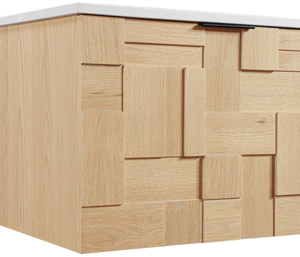 Meridian Furniture Leonardo Wall Mounted Solid Wood Bathroom Vanity with Geometric Doors and Engineered Stone Top Natural 48 inches 435Natural-48
