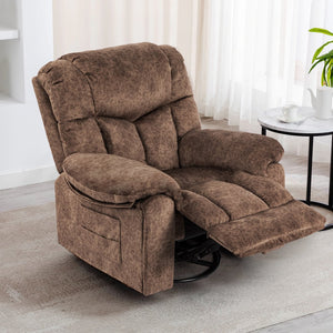 English Elm Swivel Recliner Chair with 8-Point Massage, Lumbar Heat, 360° Swivel, Rocking, USB & Cup Holders Brown W1403P172917