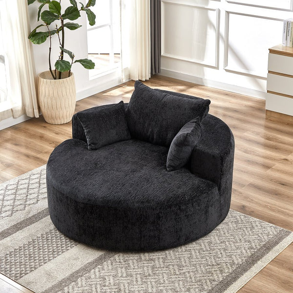 English Elm 55''L Chenille sponge single sofa sleeper chair — no assembly, ultra-soft chenille, plush backrest pillow comfort for living room relaxation Black W834P221028