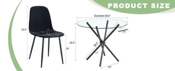 English Elm Table 5-Piece Modern Glass Dining Set With 4 Black Linen Chairs And Stylish Metal Legs For Home W1151S03668-GIGA