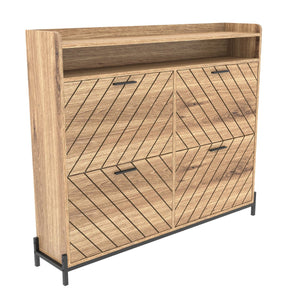 English Elm shoe cabinet Rustic Herringbone Flip-Drawer Organizer for Narrow Spaces, Dust-Proof Entryway Storage Driftwood W2227P207767