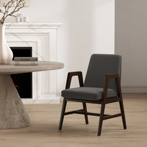 English Elm Stella Sculptural Wood Velvet Armchair in Graphite with Dark Walnut Frame, Luxe Upholstery, Durable Design Gray B365P397778
