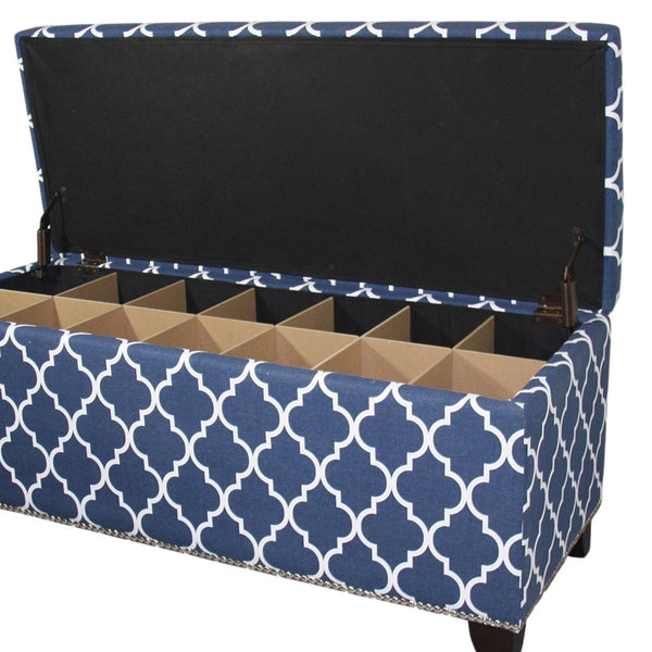 English Elm 18" Blue Moroccan Storage Bench with Hidden Compartment, Wooden Frame, Cushioned Seat, 45x18x18 B072116495