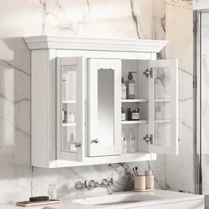 English Elm 35" Bathroom Medicine Cabinet with Mirror — 5 Adjustable Shelves, Wall-Mounted Storage, Modern White Elegance N710P264306K
