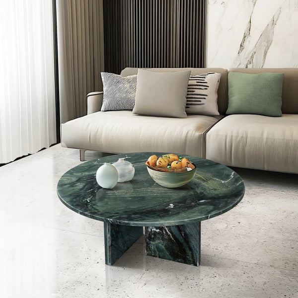 English Elm Green Genuine Marble Coffee Table - Elegant 27.6” Accent Table For Modern Living Rooms & Décor W1696P314931