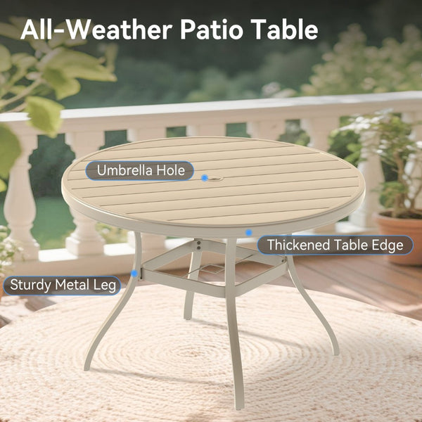 English Elm Outdoor Round Patio Dining Set Seats Four with Swivel Mesh Chairs and Umbrella Table W213S00059