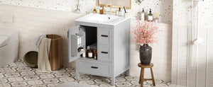 English Elm Modern 24 Inch Bathroom Vanity Solid Wood Cabinet with Ceramic Sink and Soft Close Storage Gray N729P292859E