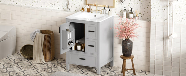 English Elm Modern 24 Inch Bathroom Vanity Solid Wood Cabinet with Ceramic Sink and Soft Close Storage Gray N729P292859E