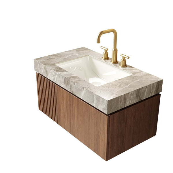 English Elm 36" Muri Sintered Stone Vanity Countertop with Undermount Ceramic Basin Three Faucet Holes W2615P430360