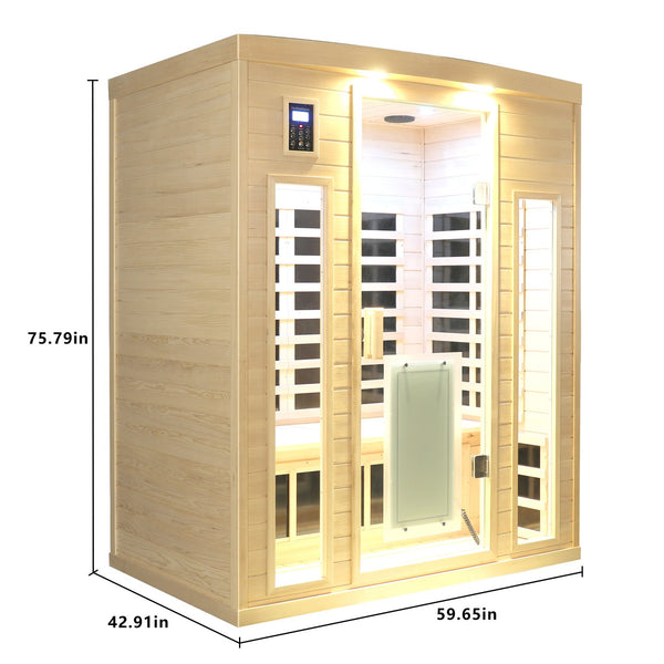 English Elm Low Emf Three-Person Far Infrared Sauna - Premium Hemlock, Smart Controls, Bluetooth Audio & Mood Lighting W1149S00014