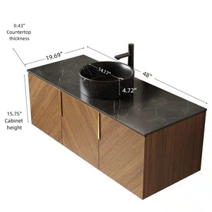 English Elm Arai 48 Inch Wall Mounted Bathroom Vanity Oak Plywood Cabinet Sintered Stone Top W2615S00551