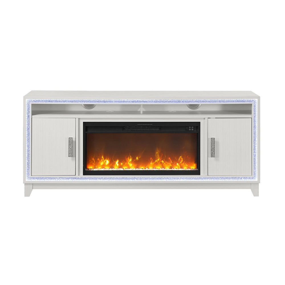 English Elm Almera 72" White Fireplace – Solid Wood+MDF Mantel, LED Colors, 15 Temps, 8 Flame Types, Remote, Timer B201P359624