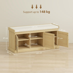 English Elm Homcom Entryway Storage Bench Padded Linen Seat Dual Cabinets White Mdf Hallway W2225P485637