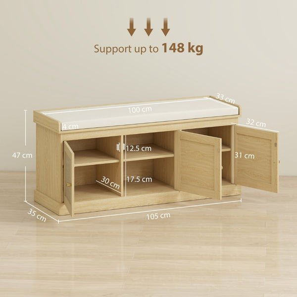English Elm Homcom Entryway Storage Bench Padded Linen Seat Dual Cabinets White Mdf Hallway W2225P485637