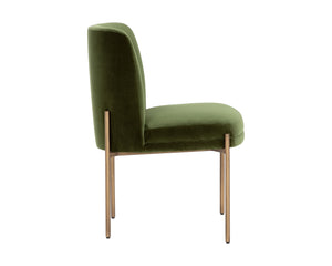 Sunpan Richie Dining Chair - Luxurious Forest Green Upholstery With Antique Brass Legs For Elegant Dining Green Fabric 111545