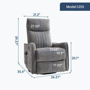 English Elm Blue Fabric Swivel Rocker Recliner with Massage Heat Nodes for Living Room Comfort Dark Gray W1803P321841