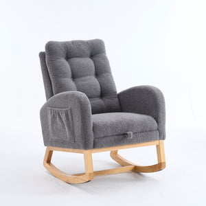 English Elm LY-5104 Plush High-Back Rocking Chair with Footrest & Storage Pocket, Ergonomic Foam Cushion for Nursery Dark Gray W2231P292981