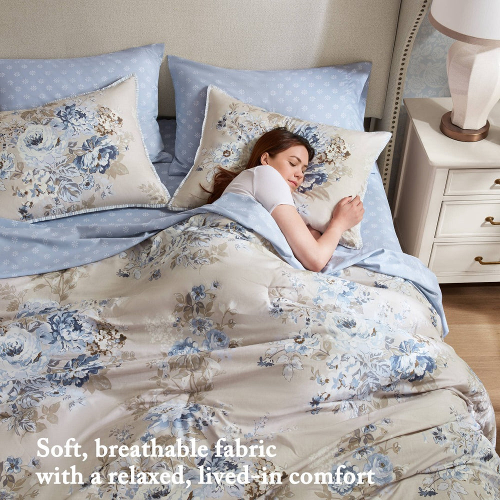 English Elm 5-piece Vintage Floral Comforter Set Twin Reversible Microfiber Bedding Navy Blue B035P408239