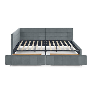 English Elm Full Size Velvet Upholstered Tufted Sofa Bed Frame With Storage, Grey Loveseat & Comfortable Seating W487S00308