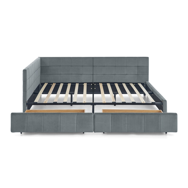 English Elm Full Size Velvet Upholstered Tufted Sofa Bed Frame With Storage, Grey Loveseat & Comfortable Seating W487S00308