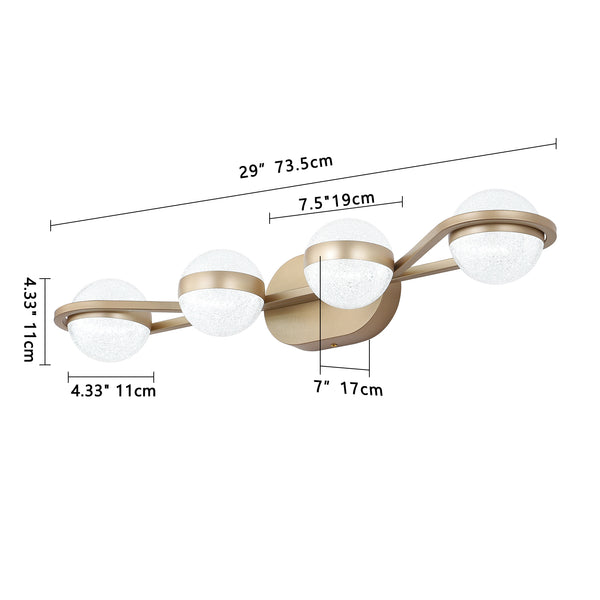 English Elm 28" Golden Minimalist LED Bathroom Vanity Light with Crystal Sand Shades, 4-Light Champagne Gold Modern Fixture for Mirror W2312P374867