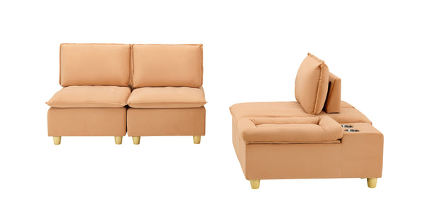 English Elm 88-inch minimalist modern three-seater velvet sofa with movable seats, solid wood frame, 500lb capacity Light Brown W1658S00126