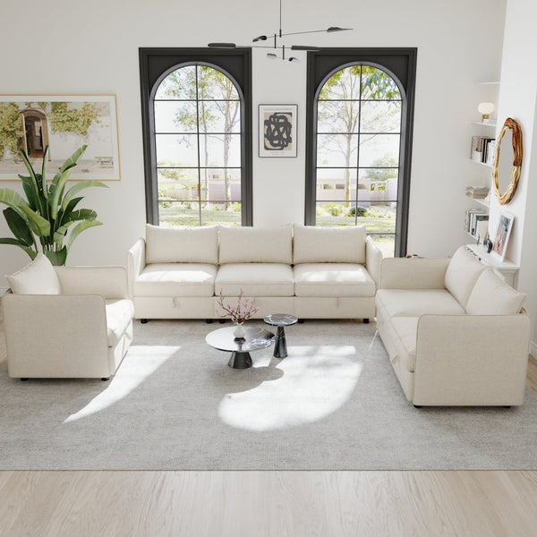 English Elm Modular Sectional Sofa Set with Hidden Storage Pocket Spring Living Room Couch Beige W680S00134